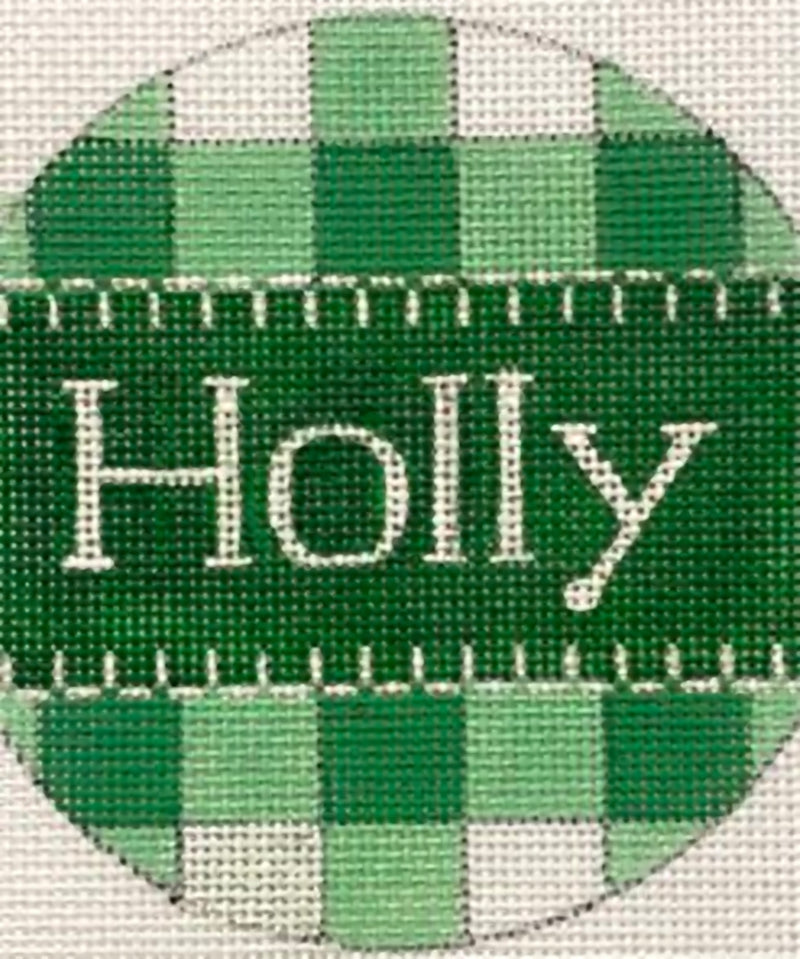 Needlepoint Handpainted Christmas Alice Peterson Holly Green Gingham 4"