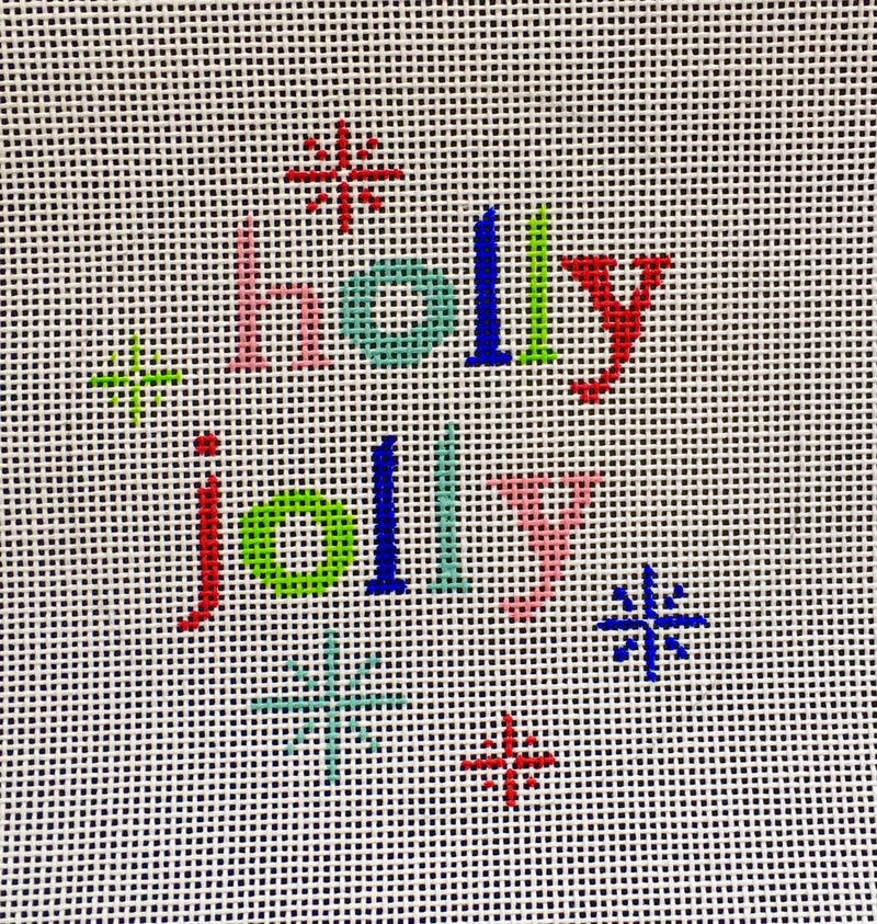 Needlepoint Handpainted CHRISTMAS Suzie Vallerie HOLLY Jolly Ornament 4"