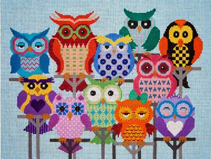 Needlepoint Handpainted JP Needlepoint Hooters Anonymous Owls 11x14