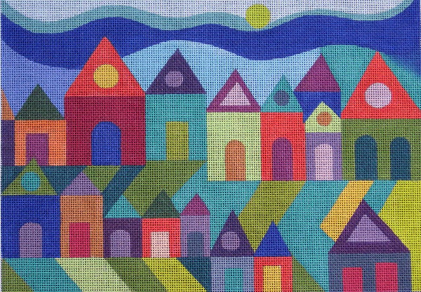 Needlepoint Handpainted Maggie Co Houses 10x14