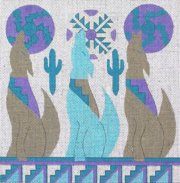 Needlepoint Handpainted Sundance Designs Howlin Harmony 8x8