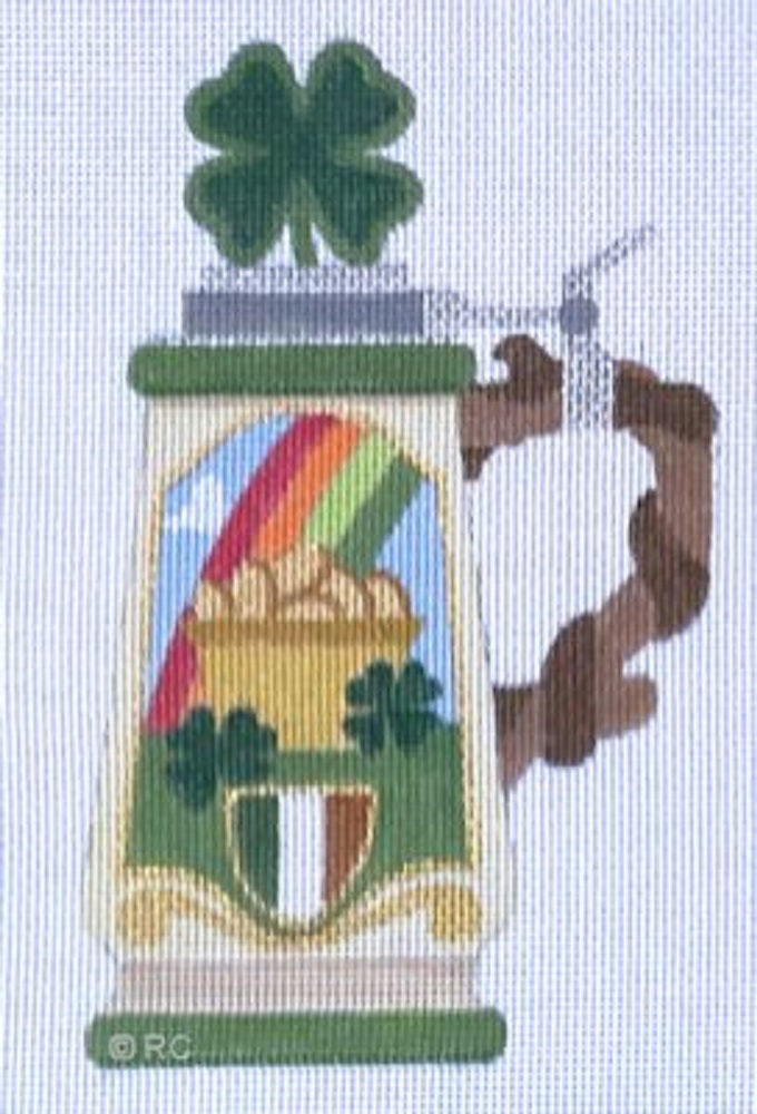 Needlepoint Handpainted Raymond Crawford Irish Beer Stein 7.5"