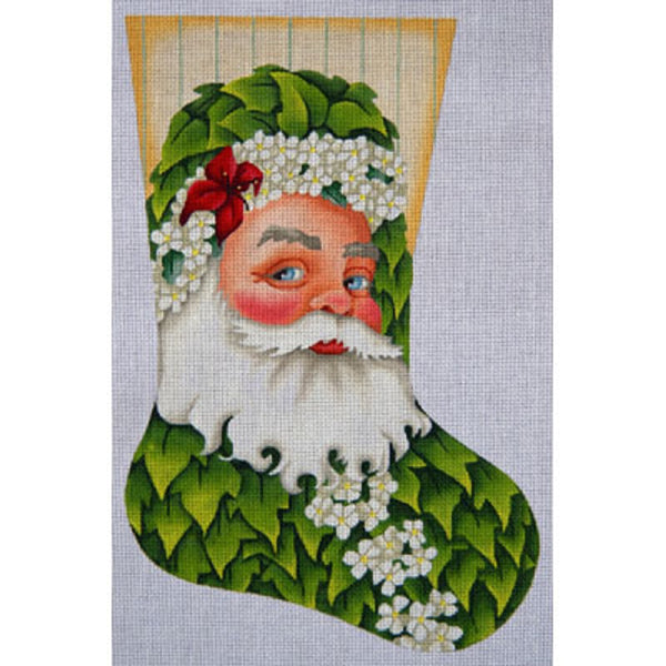 Needlepoint HandPainted JP Needlepoint CHRISTMAS Stocking Ivy Santa 17"