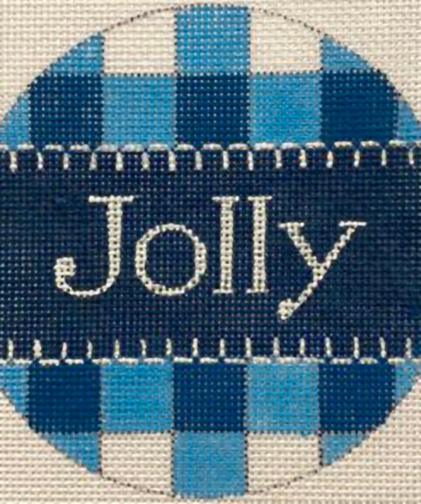 Needlepoint Handpainted Christmas Alice Peterson Jolly Blue Gingham 4"