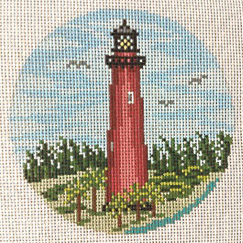Needlepoint Handpainted Christmas Needle Crossings Jupiter Lighthouse 4"