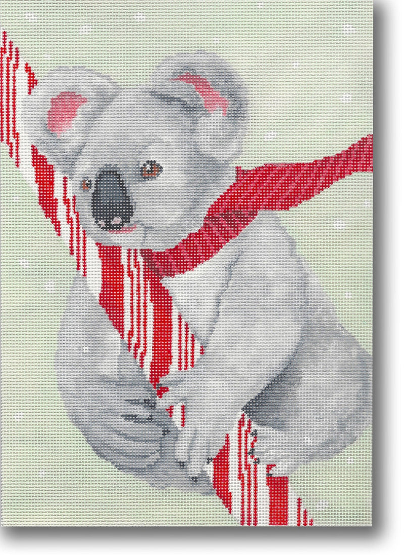 Needlepoint Handpainted Christmas CBK Koala w/ Candy Cane 7x10