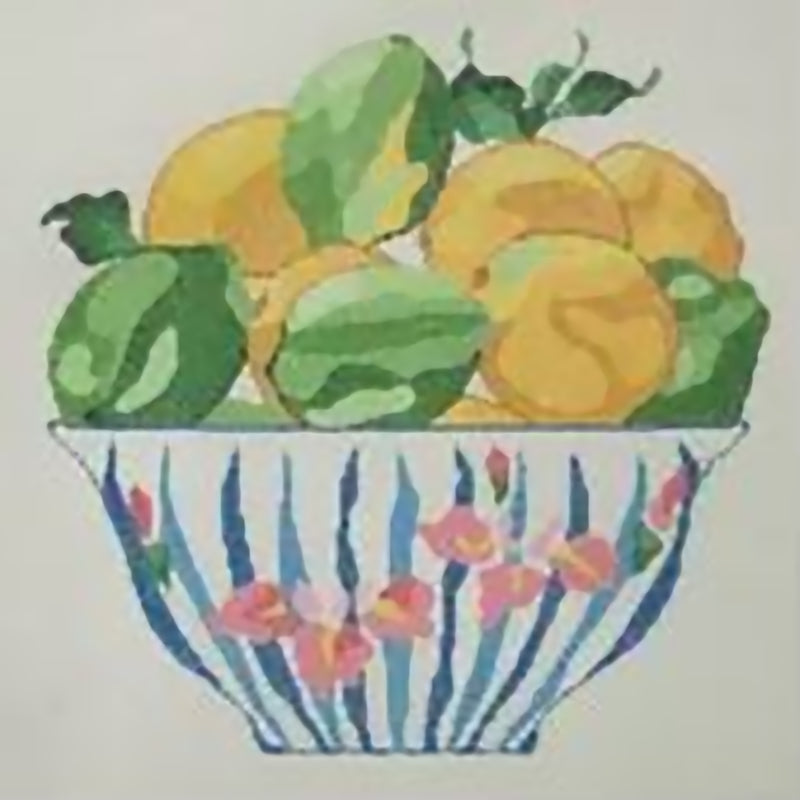 Needlepoint Handpainted Jean Smith Lemon Limes in Bowl 14x14