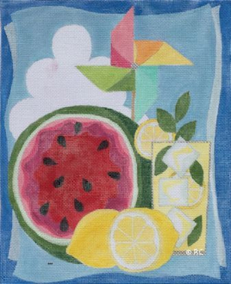 Needlepoint Handpainted Raymond Crawford Lemon and Watermelon 9x11