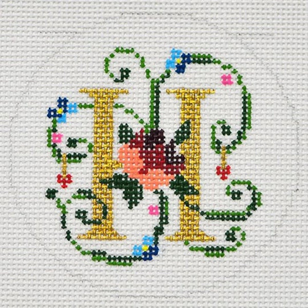 Needlepoint Handpainted Lee BJ Canvas Letter H 3"