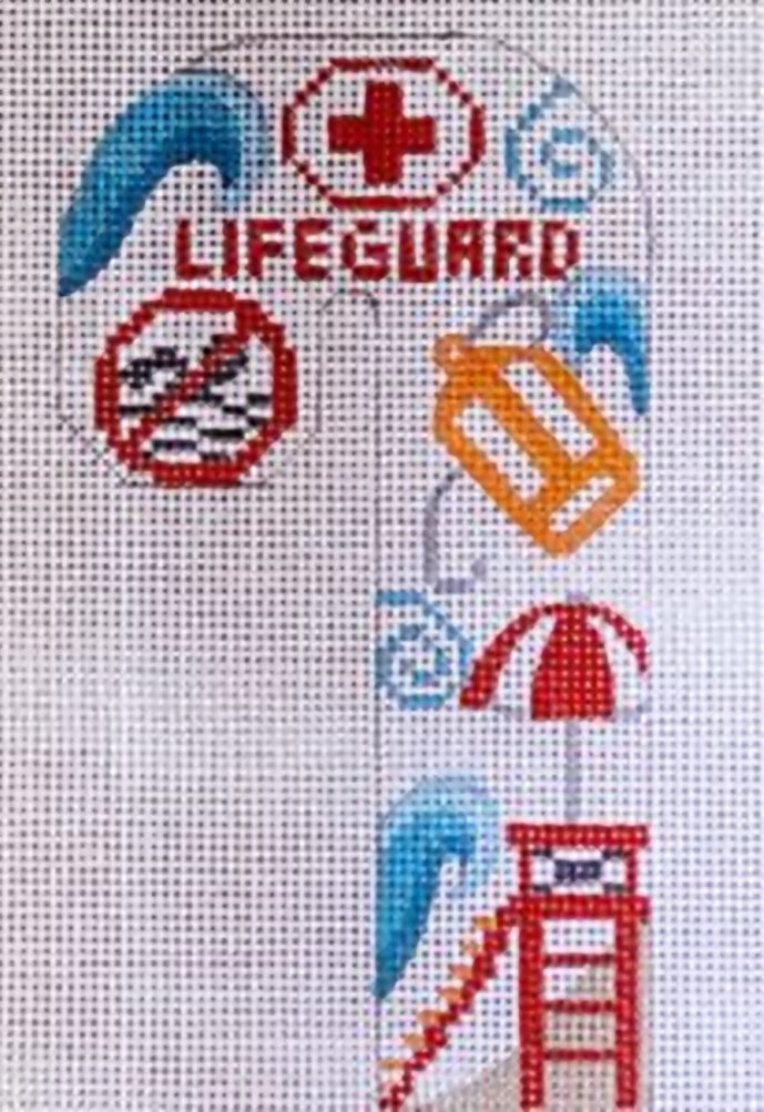 Needlepoint Handpainted Christmas Danji Lifeguard Candy Cane 3x5
