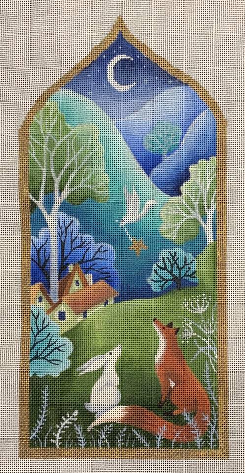 Needlepoint Handpainted Brenda Stofft Looking for Home 12.5"