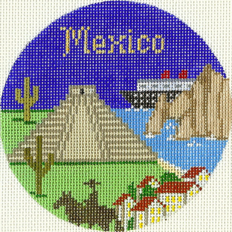 Needlepoint Handpainted Silver Needle Mexico Christmas 4.5"