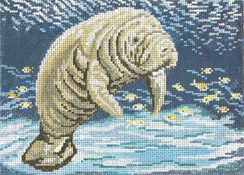 Needlepoint Handpainted Needle Crossings Manatee at Sea 7x5