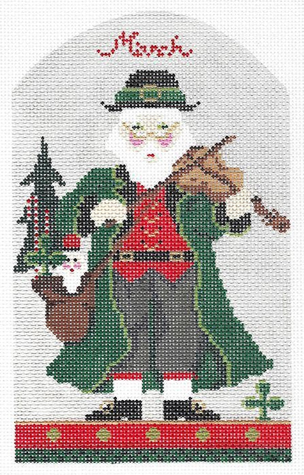 Needlepoint Handpainted Kelly Clark Christmas March Santa +SG