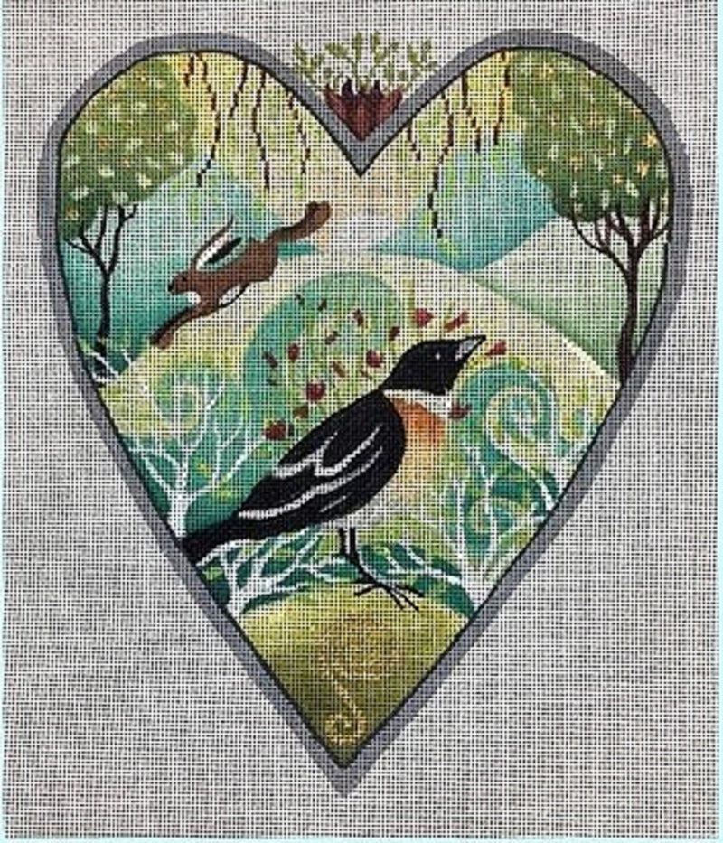 Needlepoint Handpainted Brenda Stofft May Meadow Heart 8x9