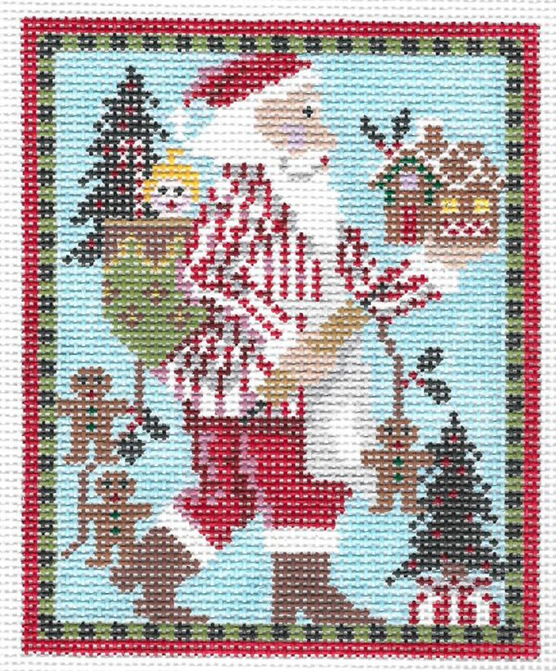 Needlepoint Handpainted KELLY CLARK Christmas Mister Baker Santa 5x7