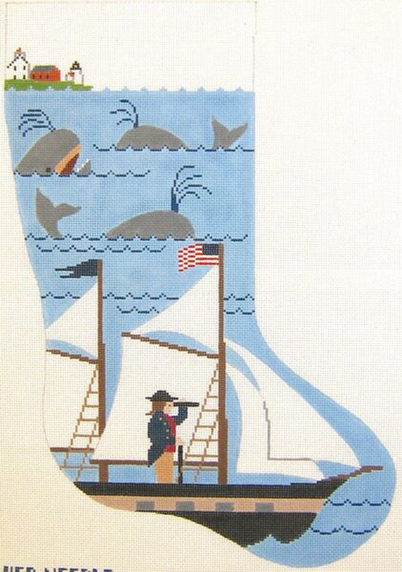 Needlepoint Handpainted Christmas Stocking Nantucket Captain