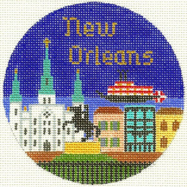 Needlepoint Handpainted Silver Needle Christmas New Orleans 4.25"