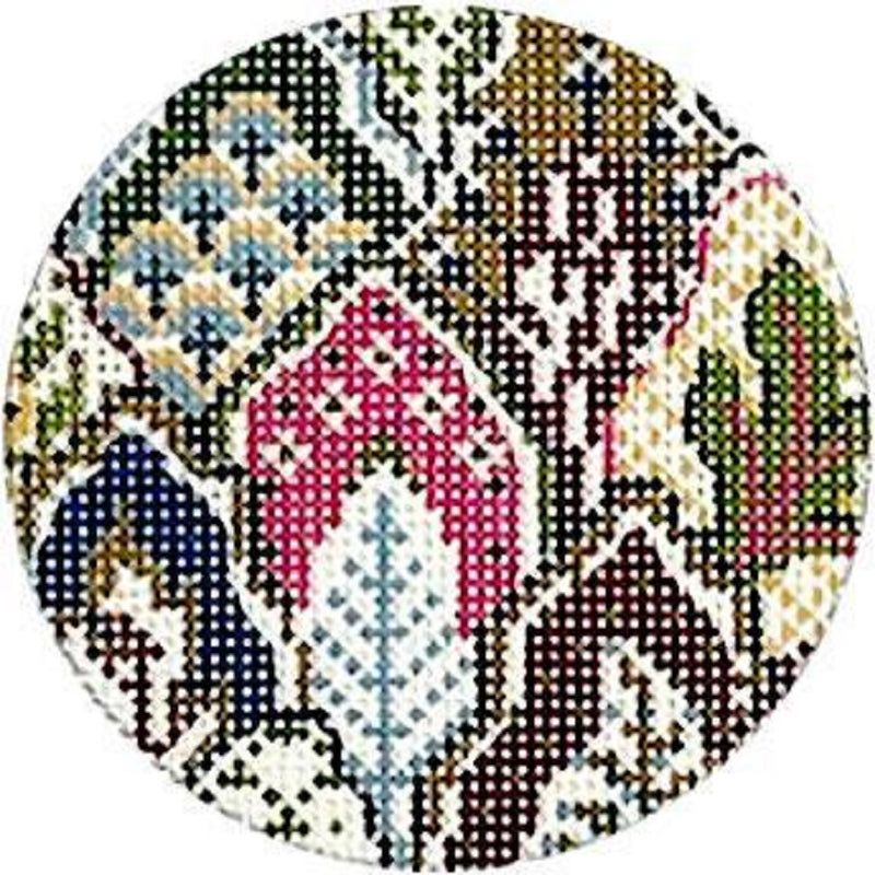 Needlepoint Handpainted Kelly Clark Oberkampf Leaf Round 3.25"