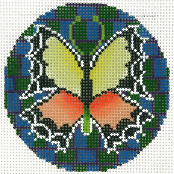 Needlepoint Handpainted Lee BJ Canvas Orange and Yellow Butterfly 3"