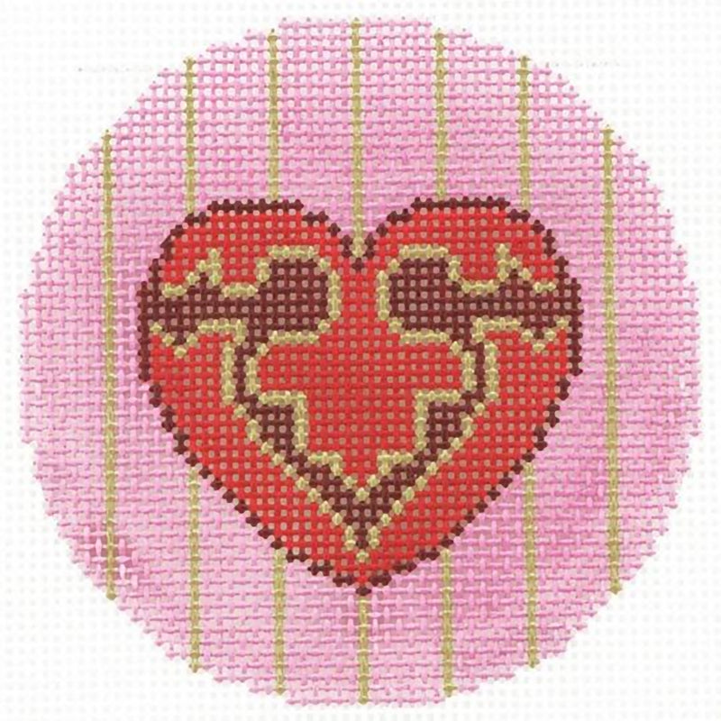 Needlepoint Handpainted Lee BJ Canvas Ornate Heart 3"
