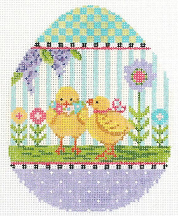 Needlepoint Handpainted Kelly Clark Easter Egg Pair o Chicks 4x5