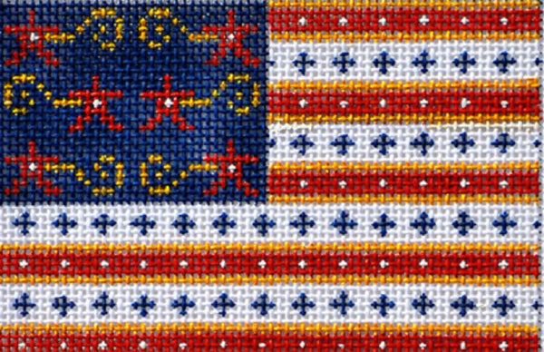 NEEDLEPOINT Handpainted CHRISTMAS Patriotic Flag Ornament USA Danji 2x4
