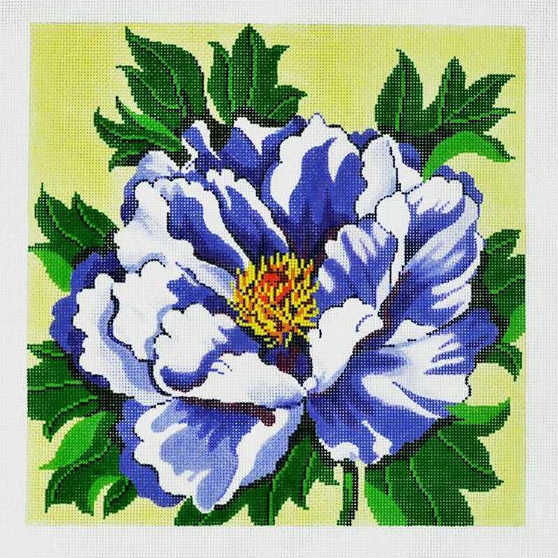 Needlepoint Handpainted LEE Peony Periwinkle Pillow 14x14
