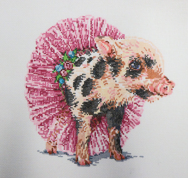 Needlepoint Handpainted Sandra Gilmore Piggy Pink 7x7
