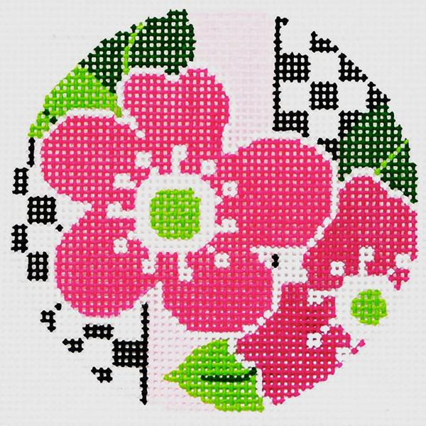 Needlepoint Handpainted Lee BJ Canvas Pink Floral 3"