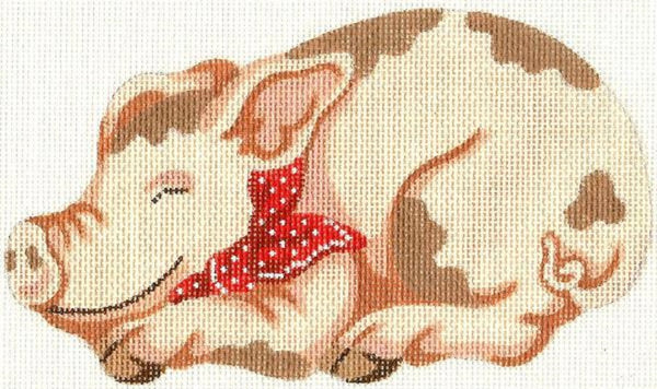 Needlepoint Handpainted Silver Needle Pink Pig 7x4