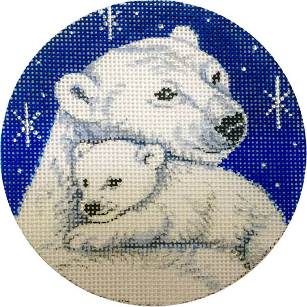 Needlepoint Handpainted Christmas Alice Peterson Polar Bear Mama and Cub 4"