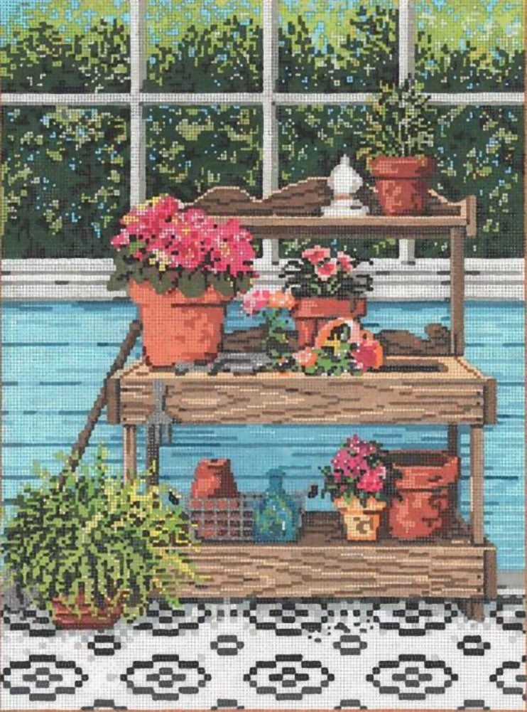 Needlepoint Handpainted Sandra Gilmore Potting Place 9x13