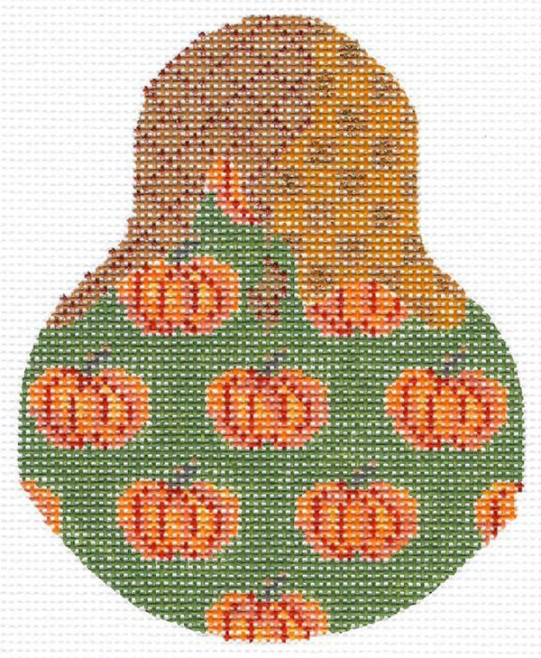 Handpainted Needlepoint KELLY Clark Pumpkin Patterned Pear w/Stitch Guide