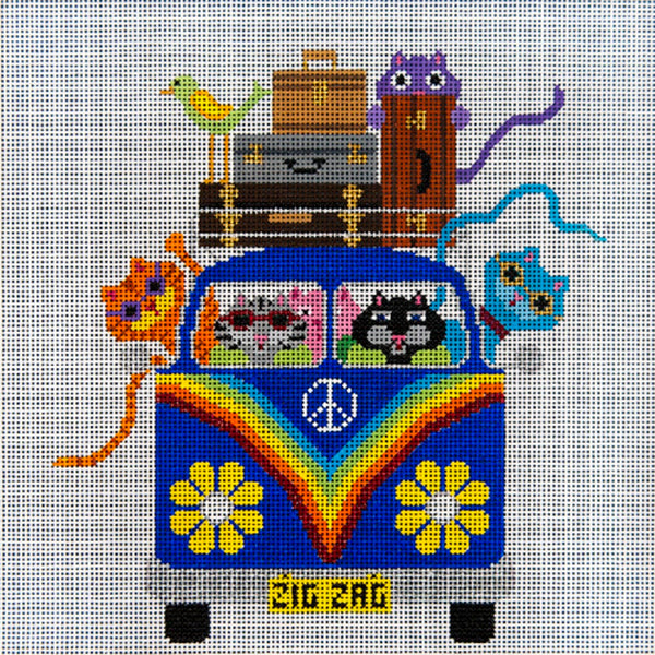 Needlepoint HandPainted JP Needlepoint Rainbow Cats Zapping Away 10x10