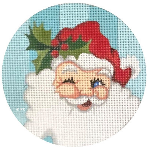 Needlepoint Handpainted Christmas Raymond Crawford Red Santa Blue Background