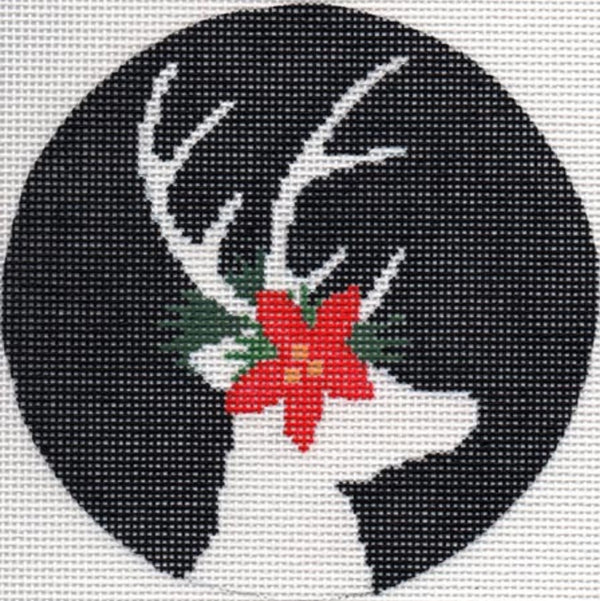 Needlepoint Handpainted Christmas CBK Reindeer on Black 4.5"