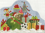 Needlepoint Handpainted Christmas Kelly Clark Sack Full o Presents 8x6