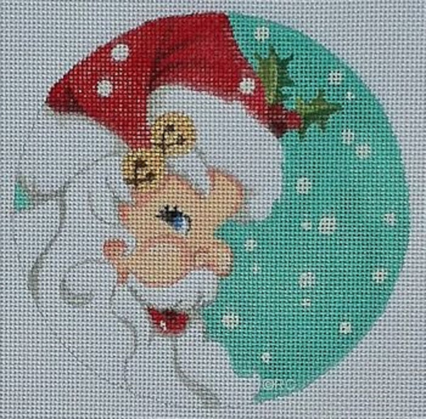 Needlepoint Handpainted Christmas Raymond Crawford Santa Circle 5"