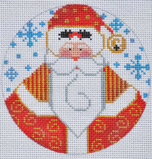 Needlepoint Handpainted Danji Santa with Holly 4"