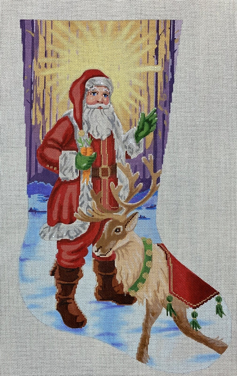 Needlepoint Handpainted Labors of Love CHRISTMAS Stocking Santa w/ Reindeer
