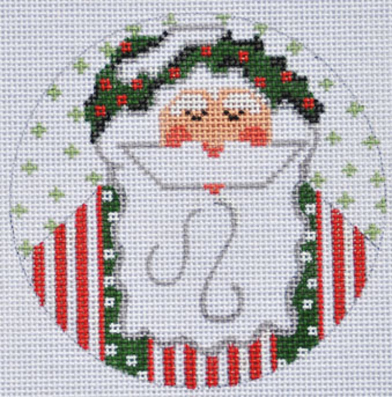 Needlepoint Handpainted Christmas Danji Santa with Wreath 4"