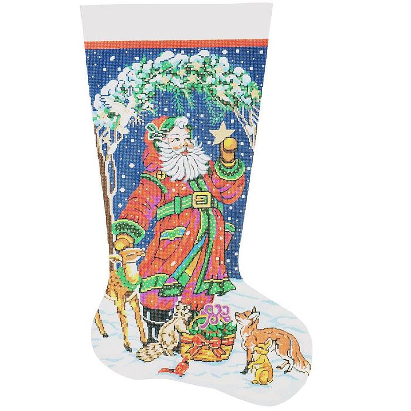 Needlepoint Handpainted Lee Christmas Stocking Santas Animals 23"