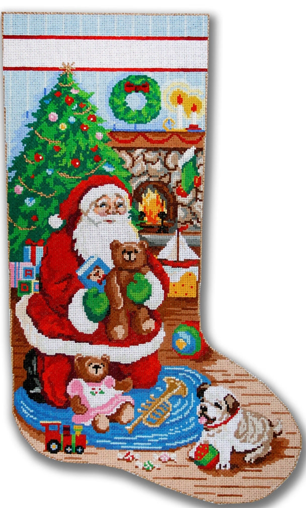 Needlepoint Handpainted Christmas Stocking CBK Santas Visit 21"