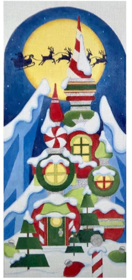 Needlepoint Handpainted Raymond Crawford Christmas Santas Castle 19"