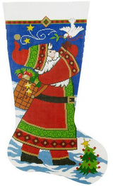 Needlepoint Handpainted Lee Christmas Stocking Santa with Dove 23"