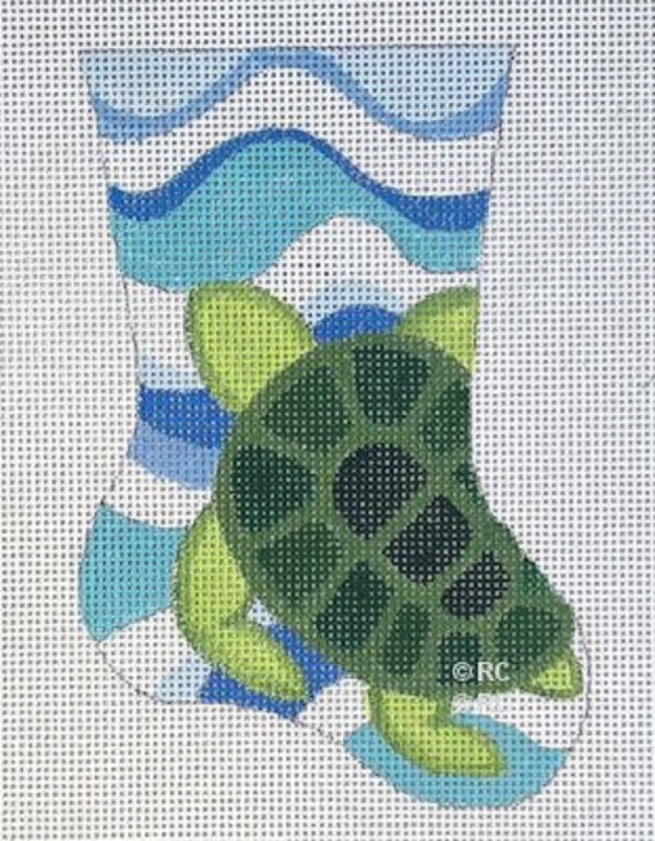 Needlepoint Handpainted Raymond Crawford Christmas Sea Turtle Mini Sock 5"