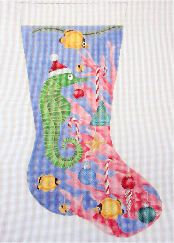 Needlepoint Handpainted CBK Christmas Stocking Seahorse