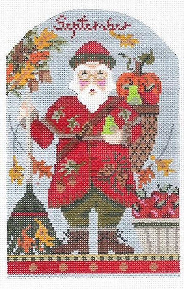 Needlepoint Handpainted Kelly Clark Christmas September Santa +SG