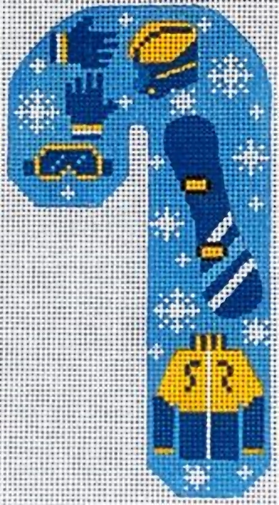 Needlepoint Handpainted Christmas Danji Snowboarding Candy Cane 3x5
